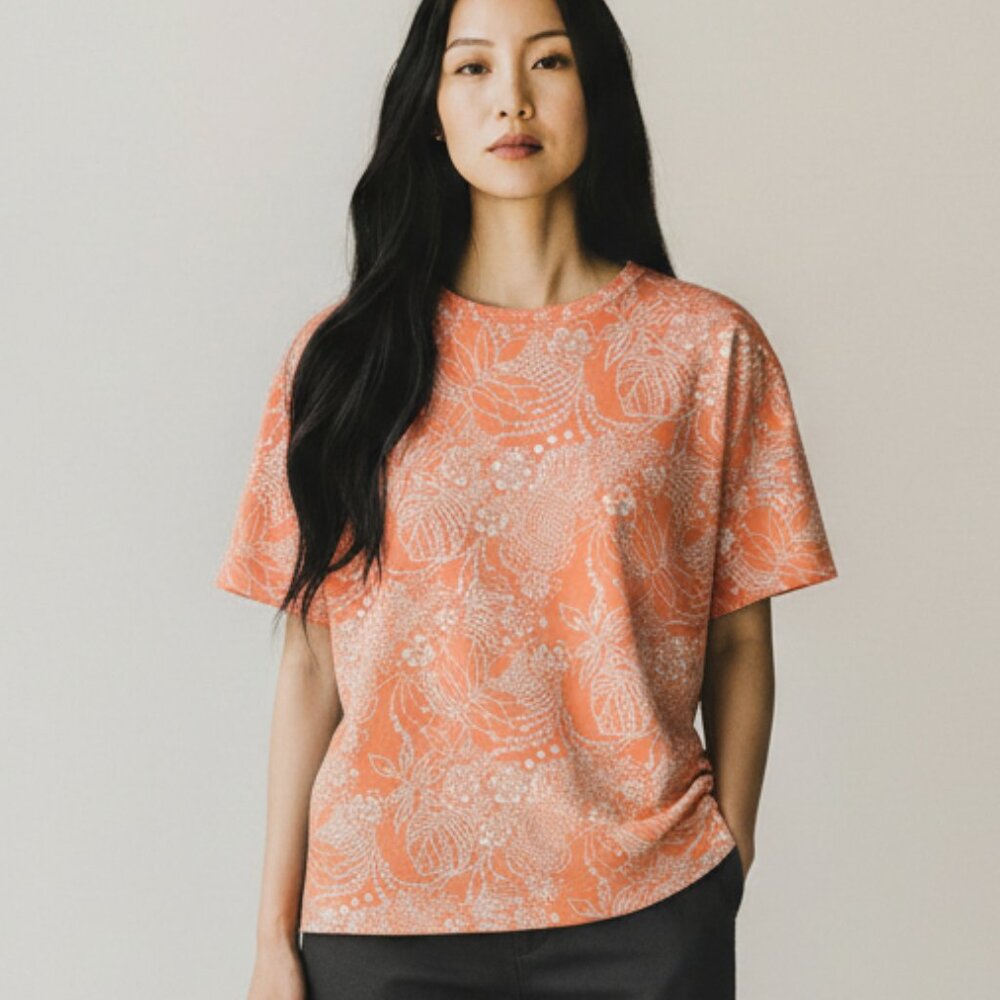 Mountain Lake Short Sleeve T-Shirt Orange White Floral Women's Size Small